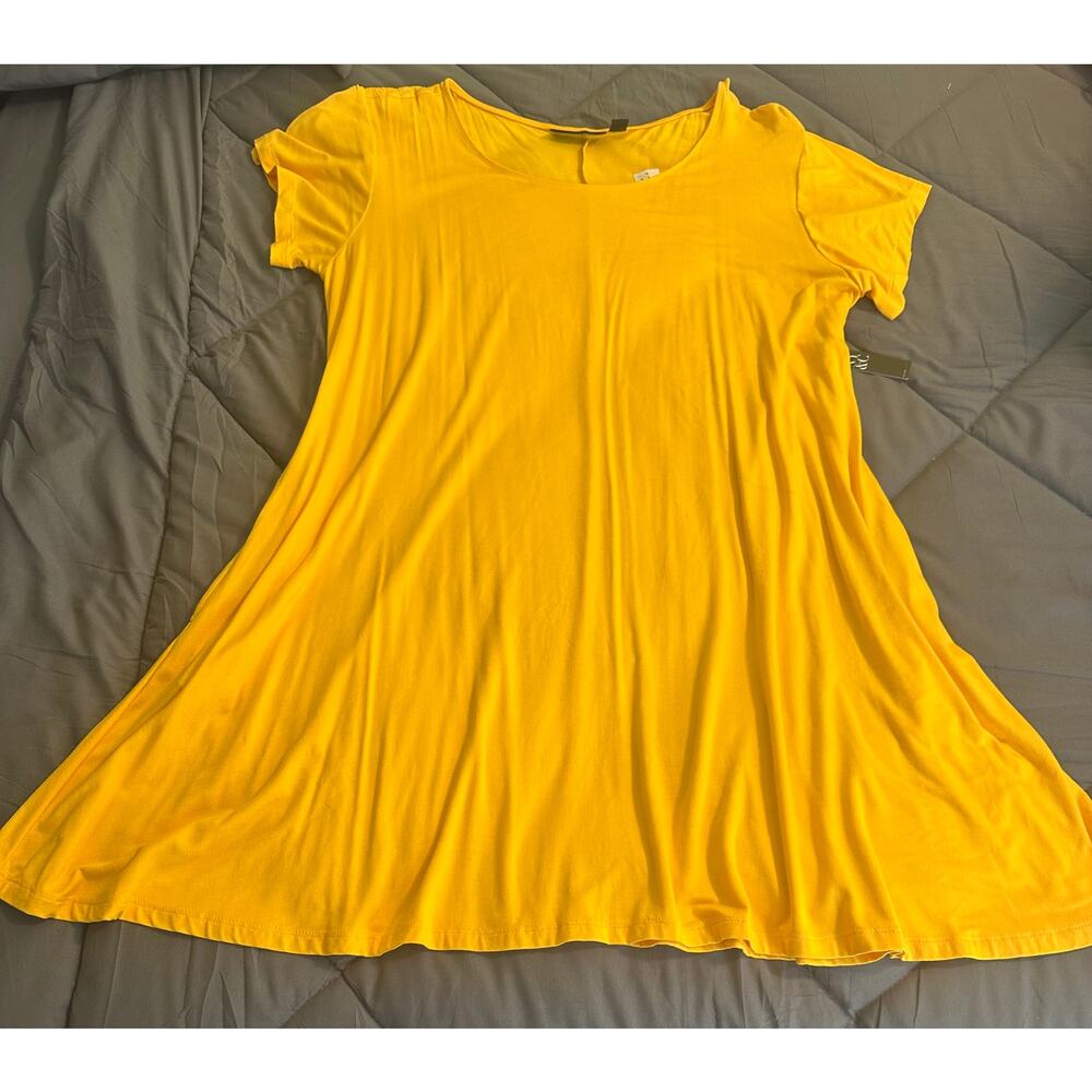 New York & Company Mini Dress XXL Mustard Cap Sleeve Pockets